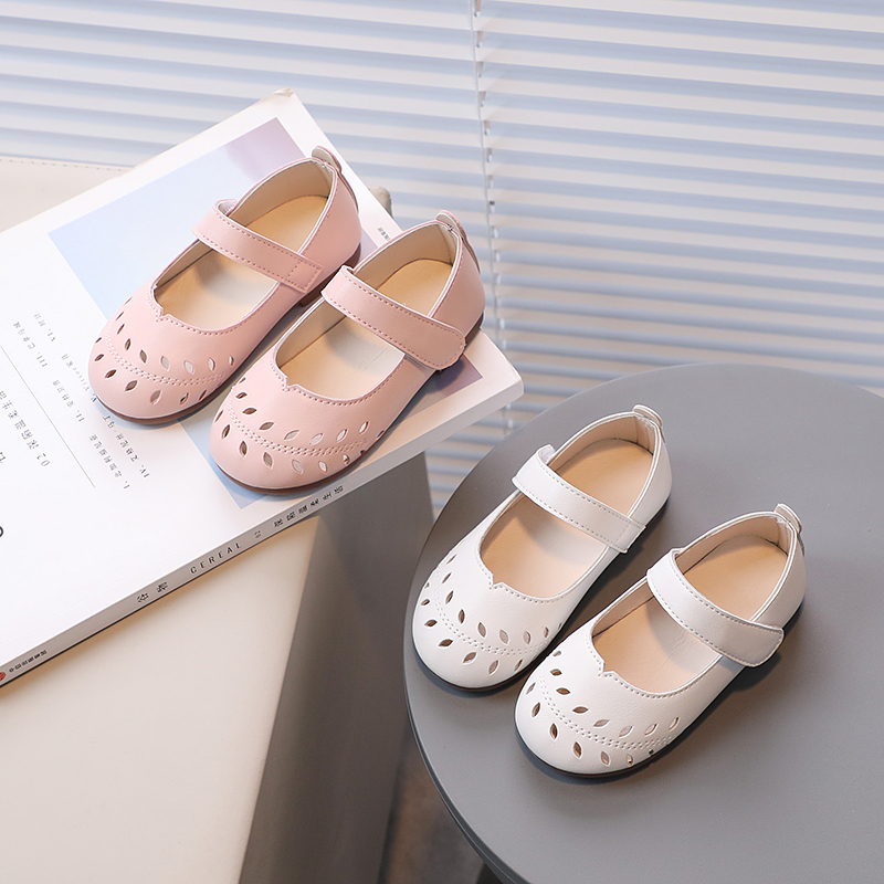 irls' shoes Princess shoes Square mouth shoes Spring and Autumn New Children's Soft Sole Versatile Single Shoes Little Girls' Early Autumn Fashionable Leather Shoes Hollow Boat Shoes