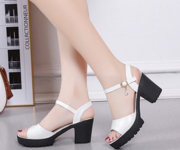 Summer New Super High Heel Sandals Women’s Summer Thick Heel Fish Mouth Sexy Pearl Sandals Korean Version One Line Buckle Waterproof Platform Versatile Thick Sole Women’s Shoes