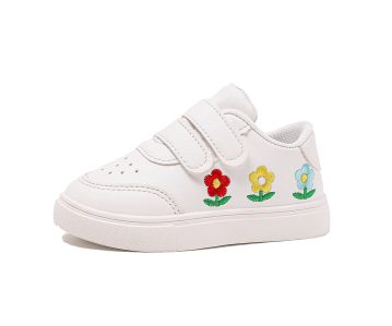 Spring and Autumn Single Shoes Embroidered Sun Flower White Soft soled Sneaker0-3Boys and young children’s shoes, children’s leather shoes, small white shoes, board shoes