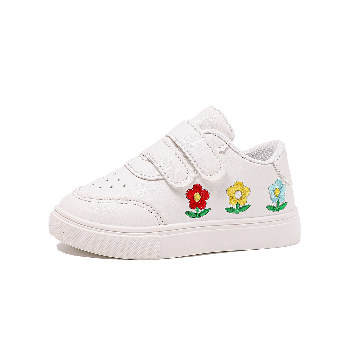 Spring and Autumn Single Shoes Embroidered Sun Flower White Soft soled Sneaker0-3Boys and young children’s shoes, children’s leather shoes, small white shoes, board shoes